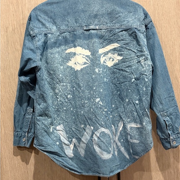 Sasson Jeans Tops - Upcycled Denim Shirt Jacket – Hand Bleached “WOKE” Art | Size M